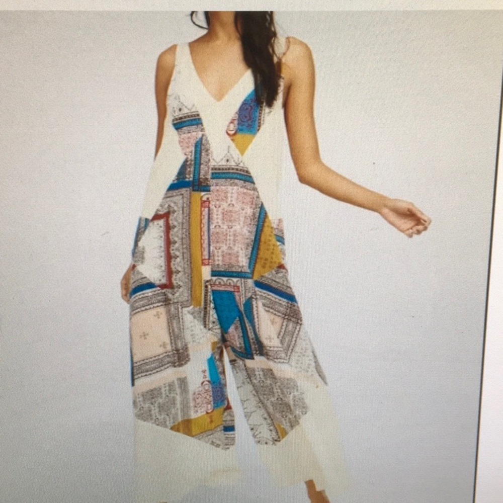 FP/WIDE LEG RELAXED FIT BOHO PATCHWORK PRINT JUMPSUIT - Picture 3 of 9